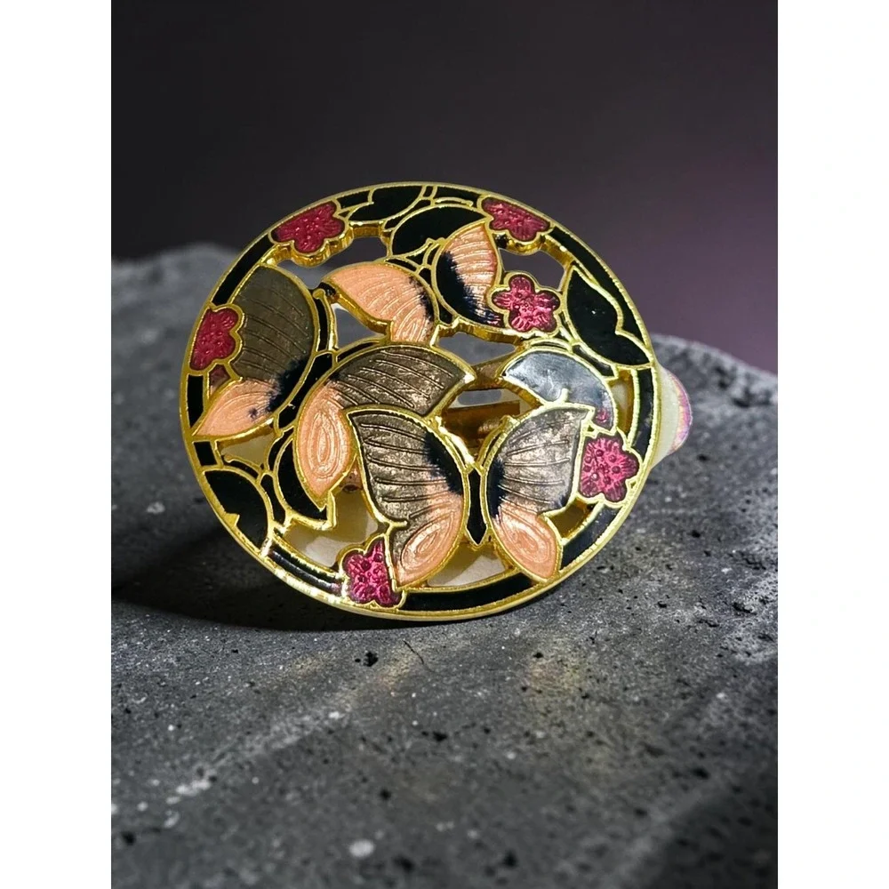 Vintage Enamel Cloisonne Butterfly Clip On Earrings Gold Tone Colorful